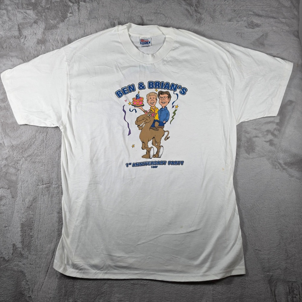 Hanes Beefy-T Shirt Mens XL White‎ 1997 Ben & Brian KMLE 108 FM Country Vintage